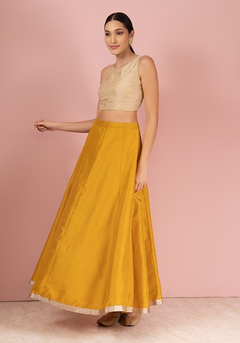 Mustard Yellow Kalidar Lehenga Skirt