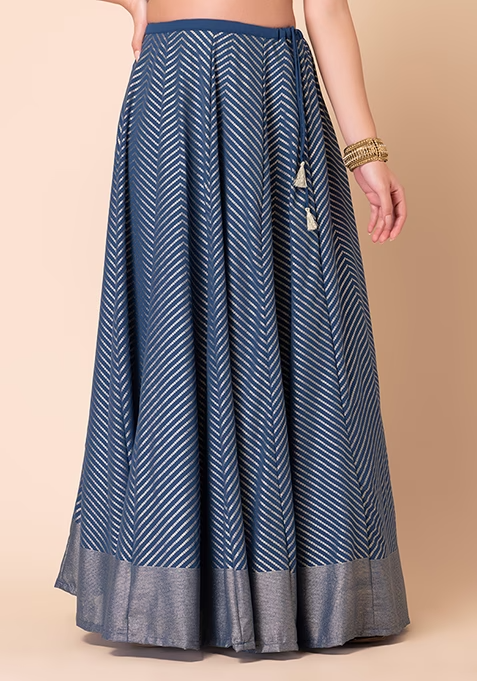 Blue Foil Print Kalidar Lehenga Skirt - Image 3