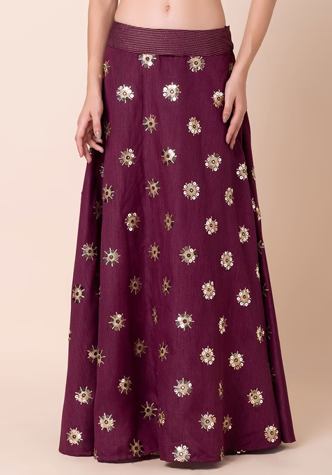 Purple Sequin Boota Embroidered Lehenga Skirt - Image 3