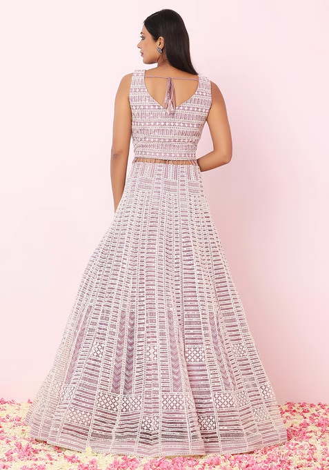 Lilac Abstract Sequin Thread Embroidered Lehenga Set With Blouse And Dupatta - Image 4