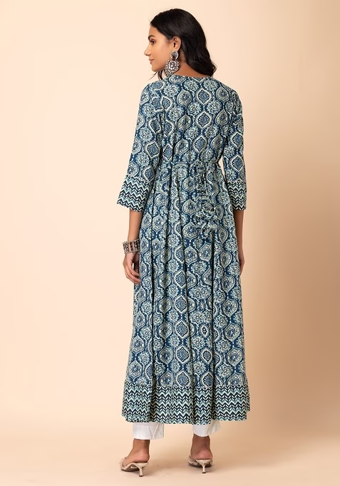 Grey Batik Print Rayon Anarkali Kurta - Image 4