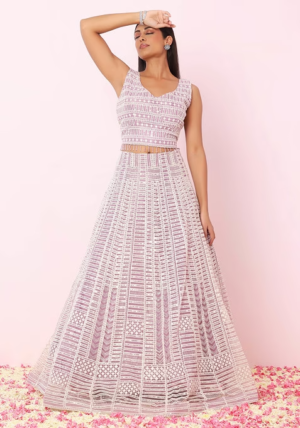 Lilac Abstract Sequin Thread Embroidered Lehenga Set With Blouse And Dupatta