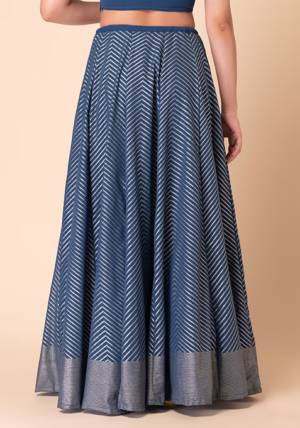 Blue Foil Print Kalidar Lehenga Skirt