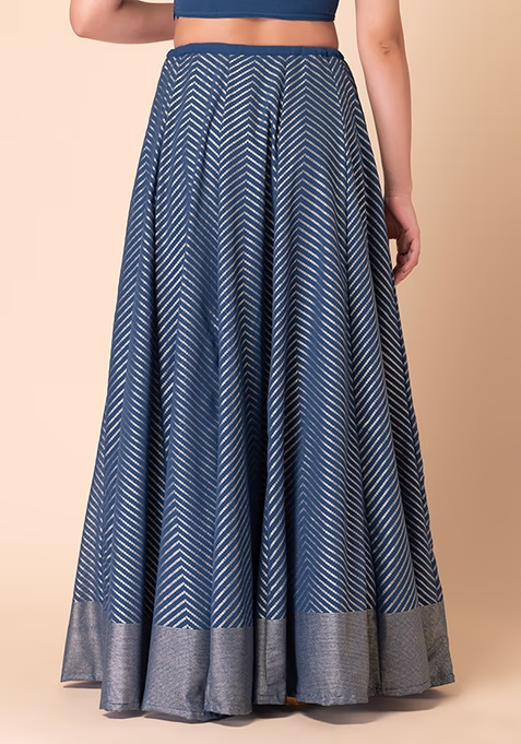 Blue Foil Print Kalidar Lehenga Skirt - Image 4