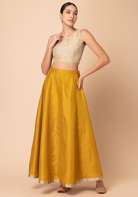 Mustard Yellow Kalidar Lehenga Skirt - Image 2